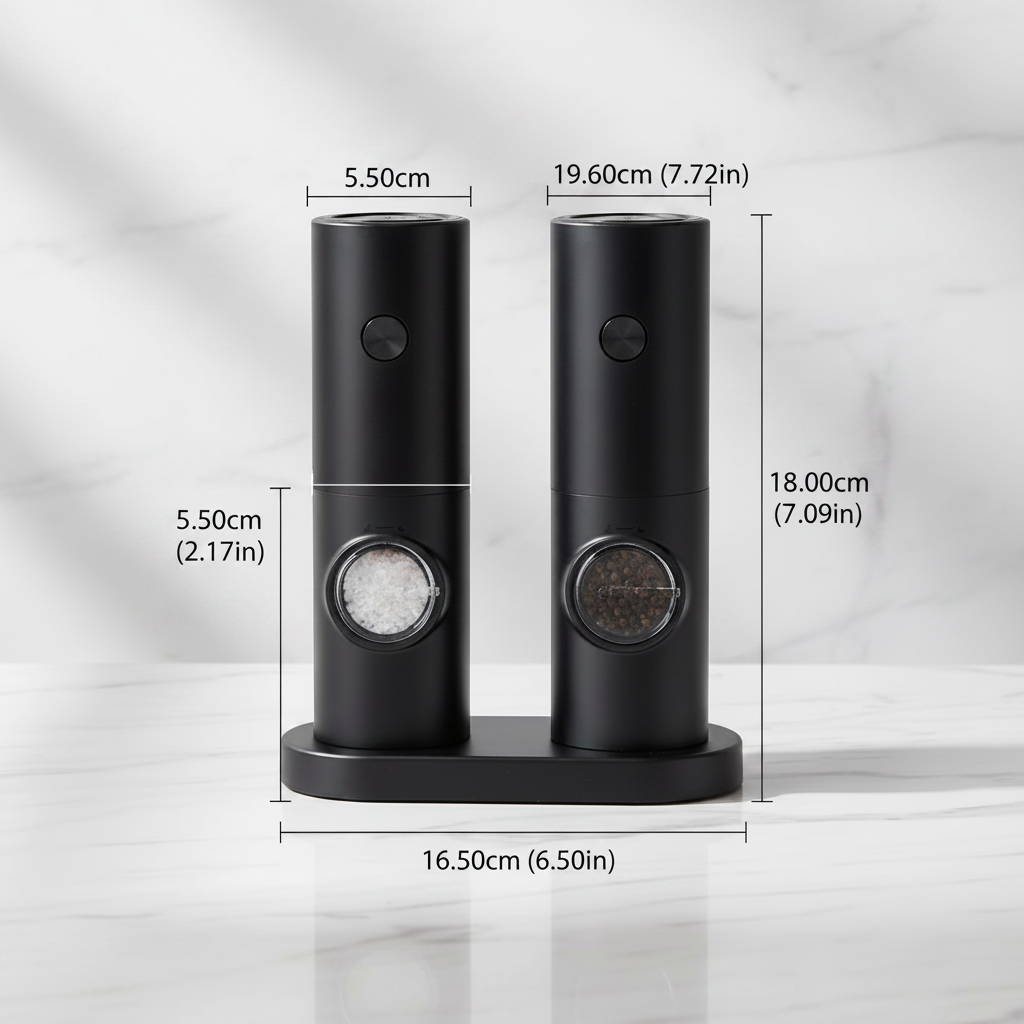 Electric Salt & Pepper Grinder Set with Measurements